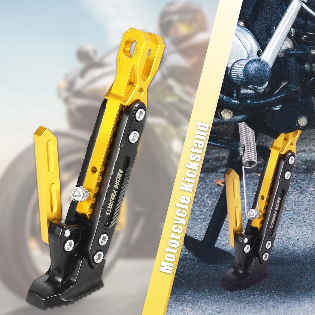 Gold Tone CNC Aluminum Alloy Motorcycle Kickstand Side Support Stand Holder W6084
