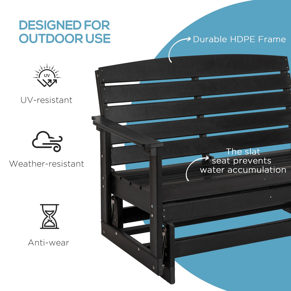 Black HDPE Double Patio Glider Bench S523994