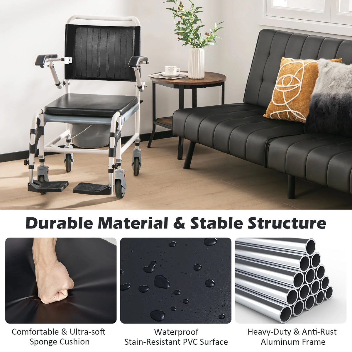 4-in-1 Commode Chair with Detachable Bucket Y1095