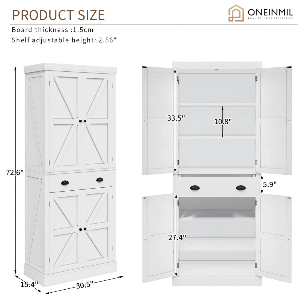 72" White Pantry Storage Cabinet D4118