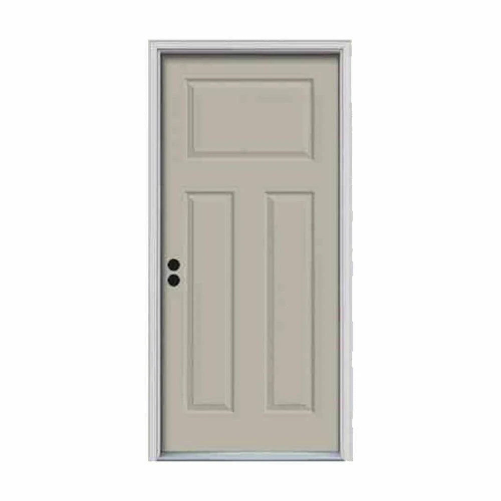 34 in. x 80 in. 3-Panel Desert Sand Painted Steel Prehung Right-Hand Inswing Front Door with Brickmould E559
