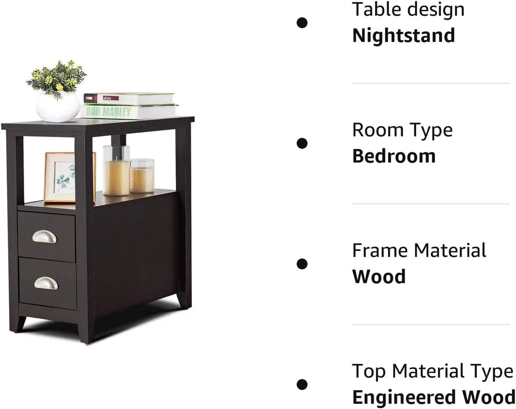 Wooden End Table with 2 Drawers and Shelf F9602