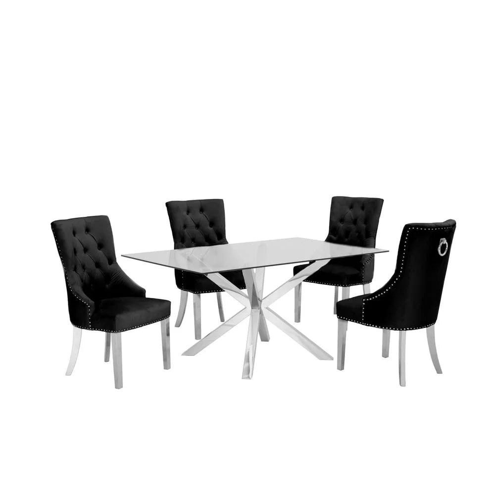 5pc Glass Dining Set with Velvet Chairs G194