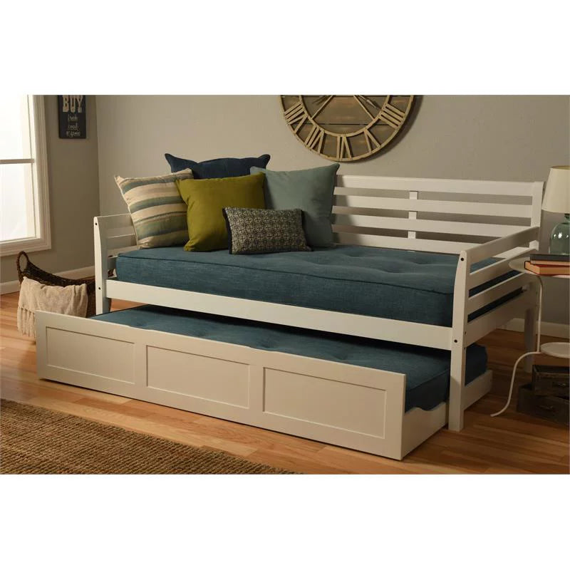 Rustic Walnut Daybed and Trundle with Aqua Mattresses N3405
