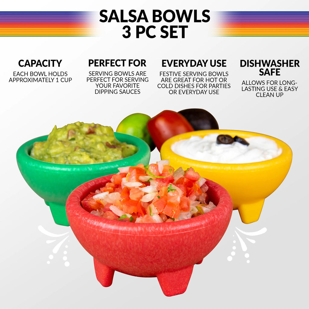 3-Piece Salsa Bowl Set in Yellow, Green & Red Y978