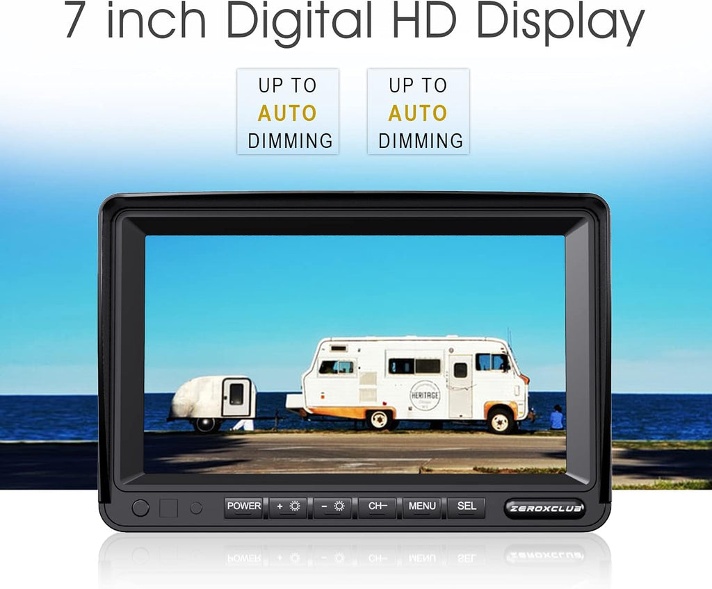 Digital Wireless Backup Camera System Kit IP69 Waterproof 2 Rear View Camera 7'' LCD Dual Split Monitor E7609