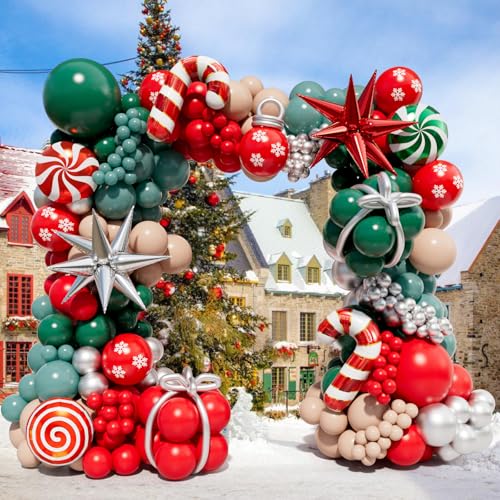 Christmas Balloon Garland Arch Kit with 160Pcs Red Green Silver Peach Nude Balloons U84140