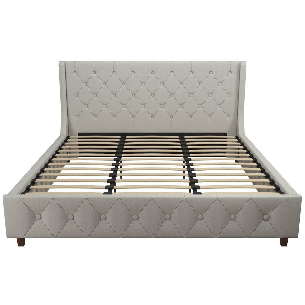 King Light Gray Linen Upholstered Bed V743508