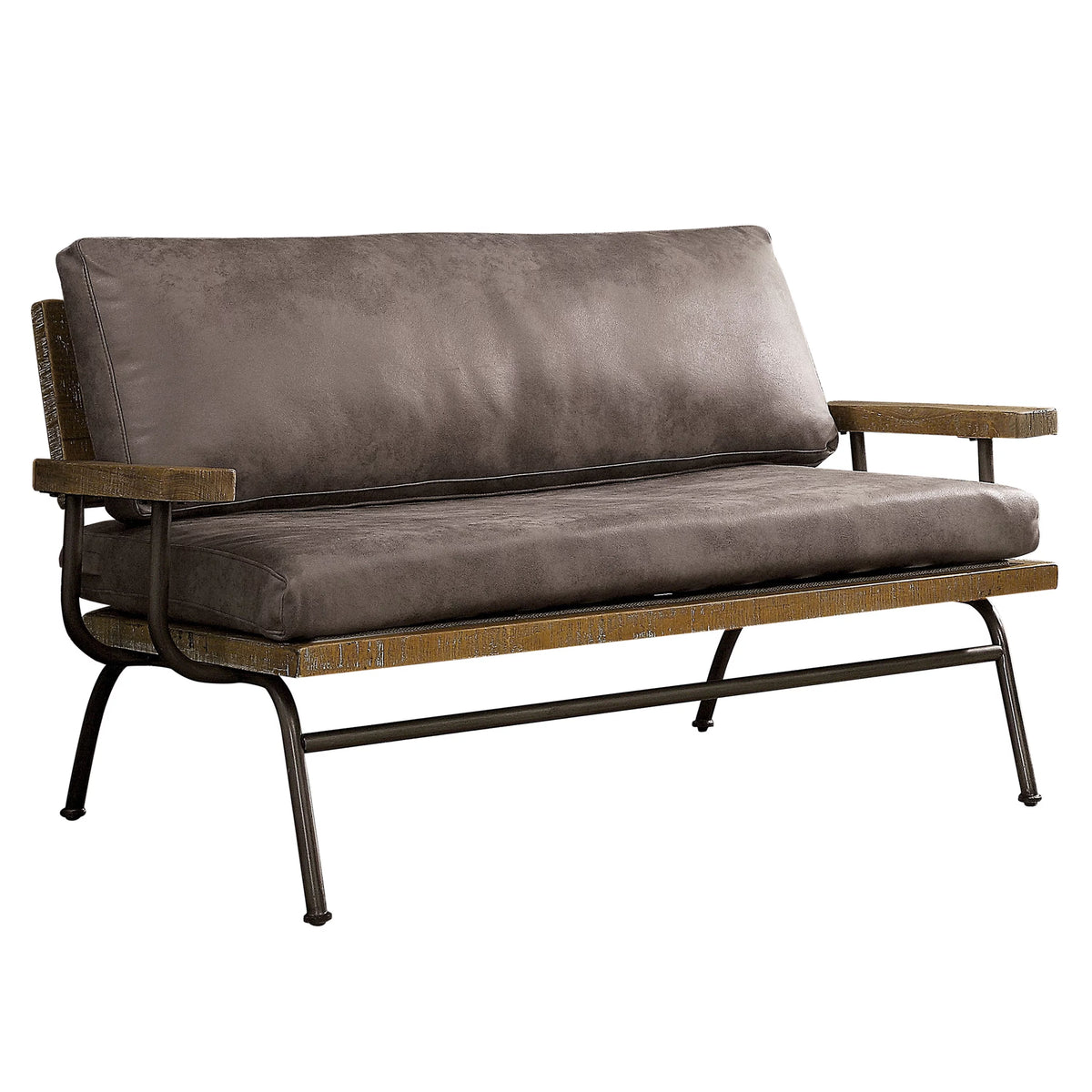Rustic Cushioned 2-Seater Brown Faux Leather Loveseat V862594