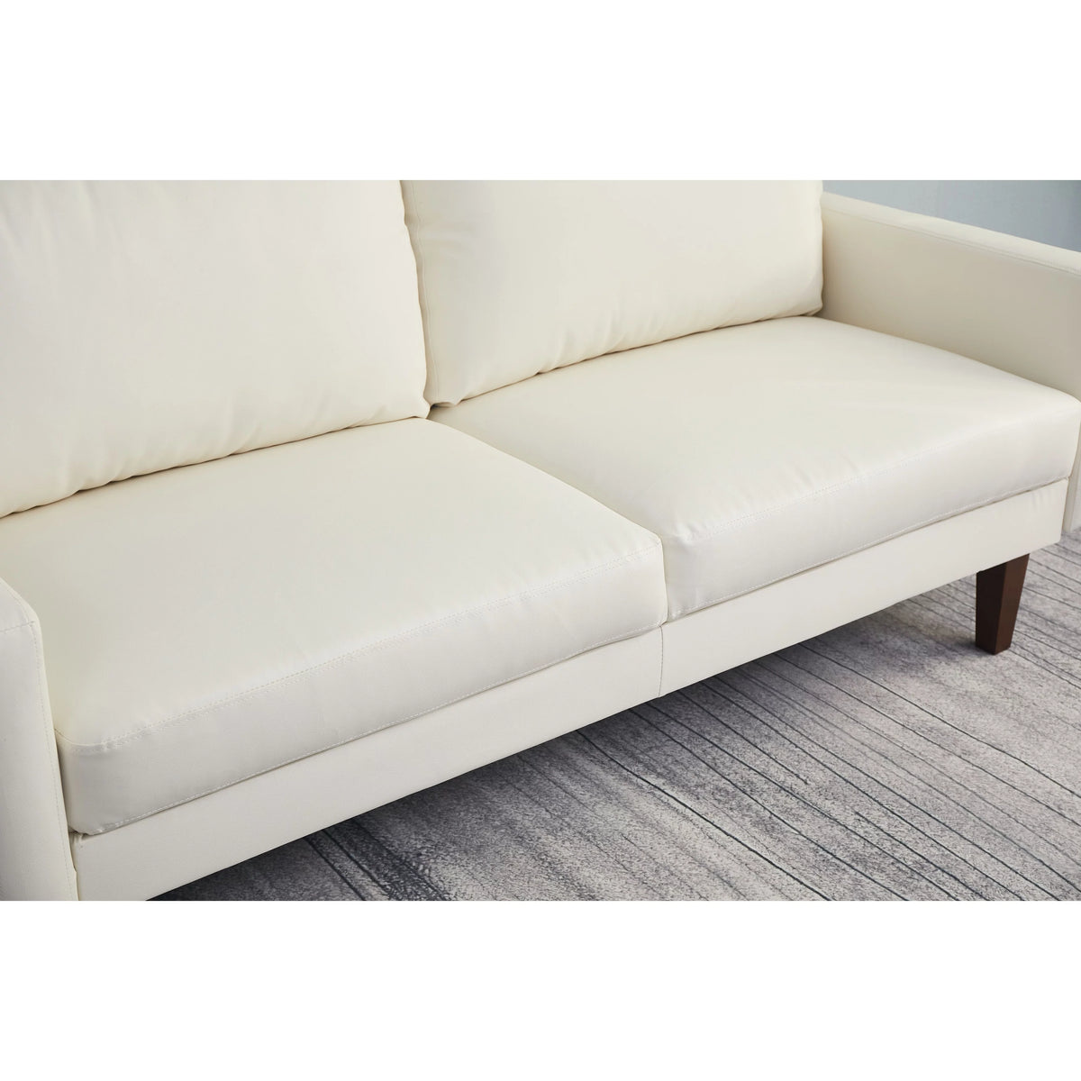 Beige Faux Leather Square Arm Loveseat M3828
