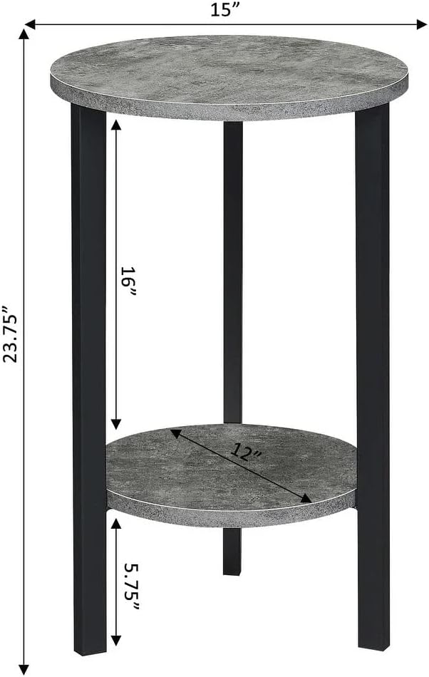 24" Tall Round Rustic End Table with Faux Birch Top, Black Metal Frame K923040