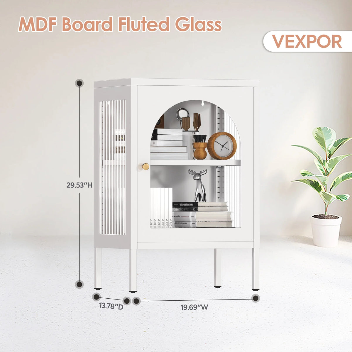 White Metal Buffet Storage Cabinet with Glass Doors F5145