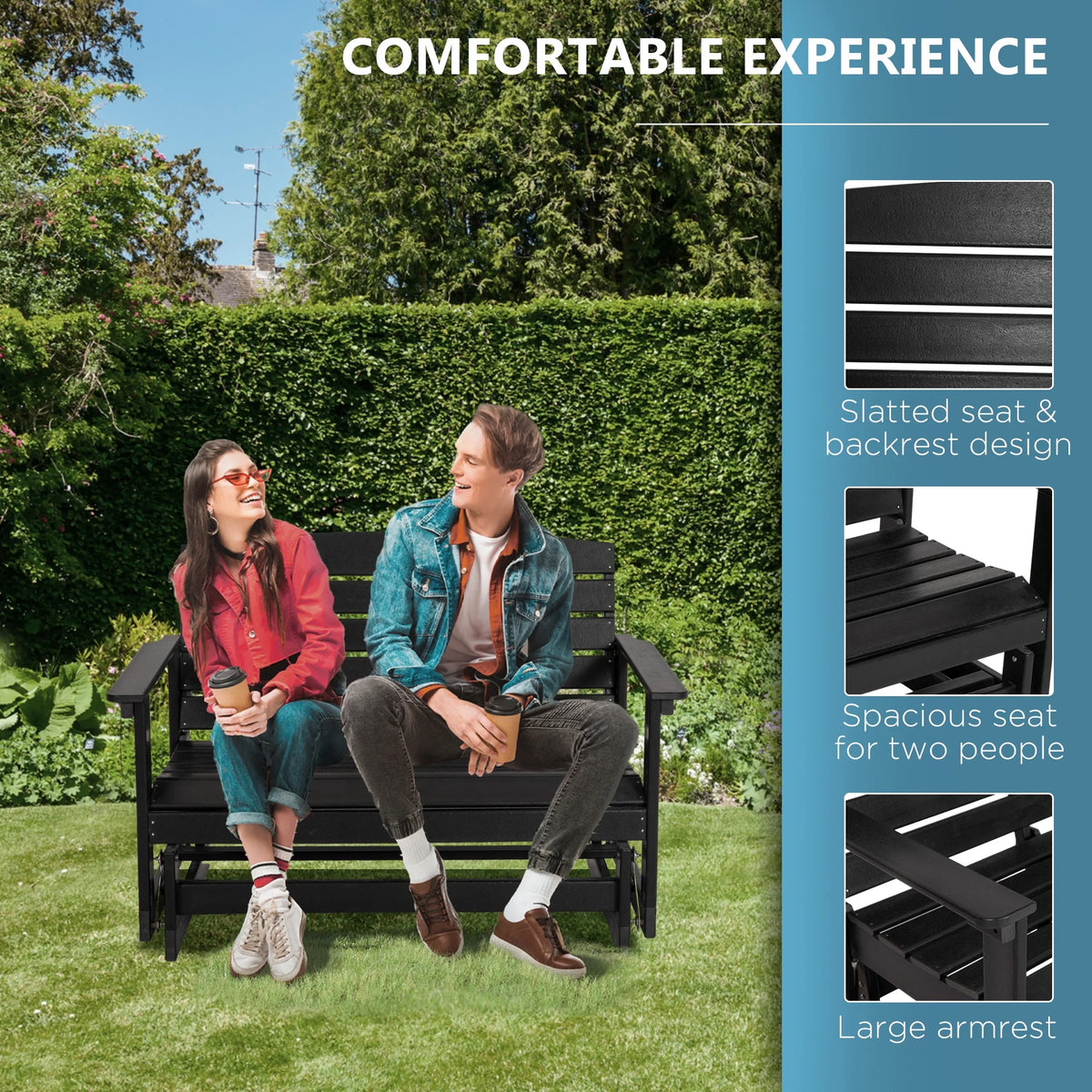 Black HDPE Double Patio Glider Bench S523994