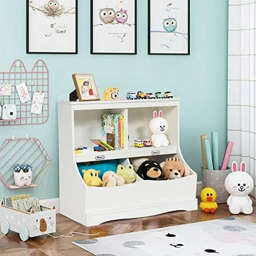 White Wooden 4-Cubby Bookcase and Toy Box H6945