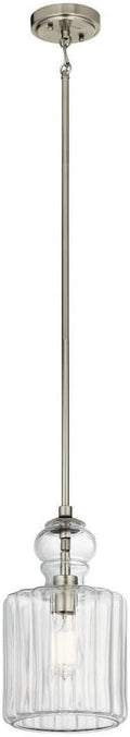 13.75" 1 Light Pendant with Clear Ribbed Glass in Brushed Nickel A7555
