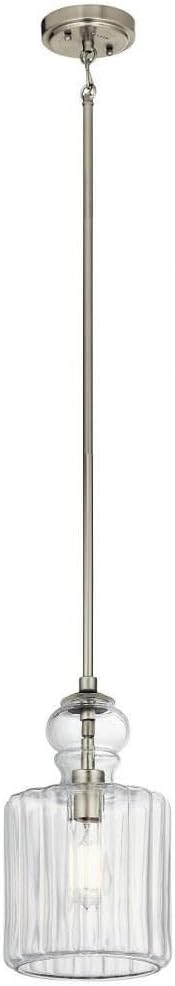 13.75" 1 Light Pendant with Clear Ribbed Glass in Brushed Nickel A7555