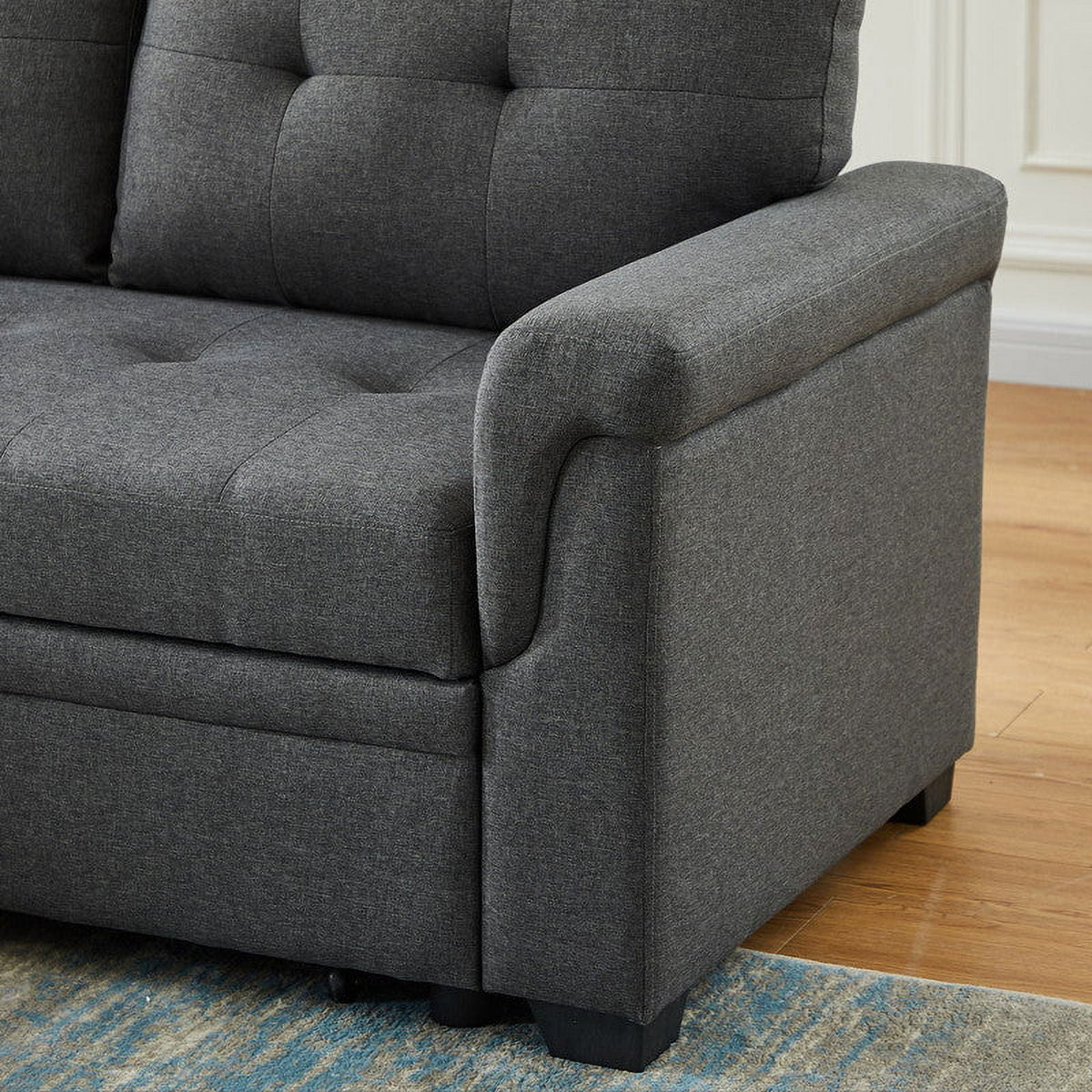 Linen Reversible Sleeper Sectional Sofa with Storage Chaise Dark Gray W8615