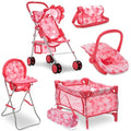 Baby Doll Stroller Bed and Seat Nursery Playset Accessories Furniture Set High Chair Diaper Bag Role Play Deluxe Set I93756