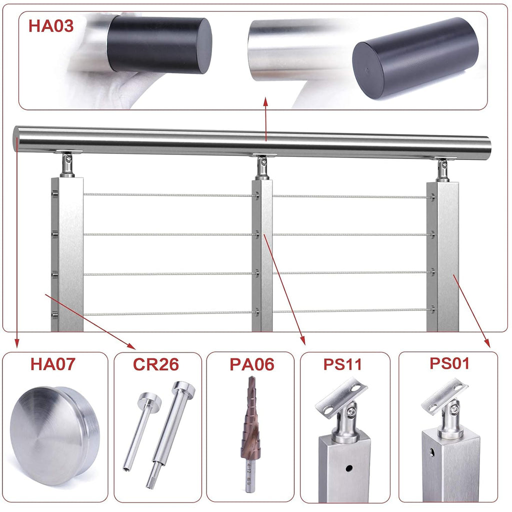 6.6Ft Stainless Steel Handrail for Cable Railing S21974