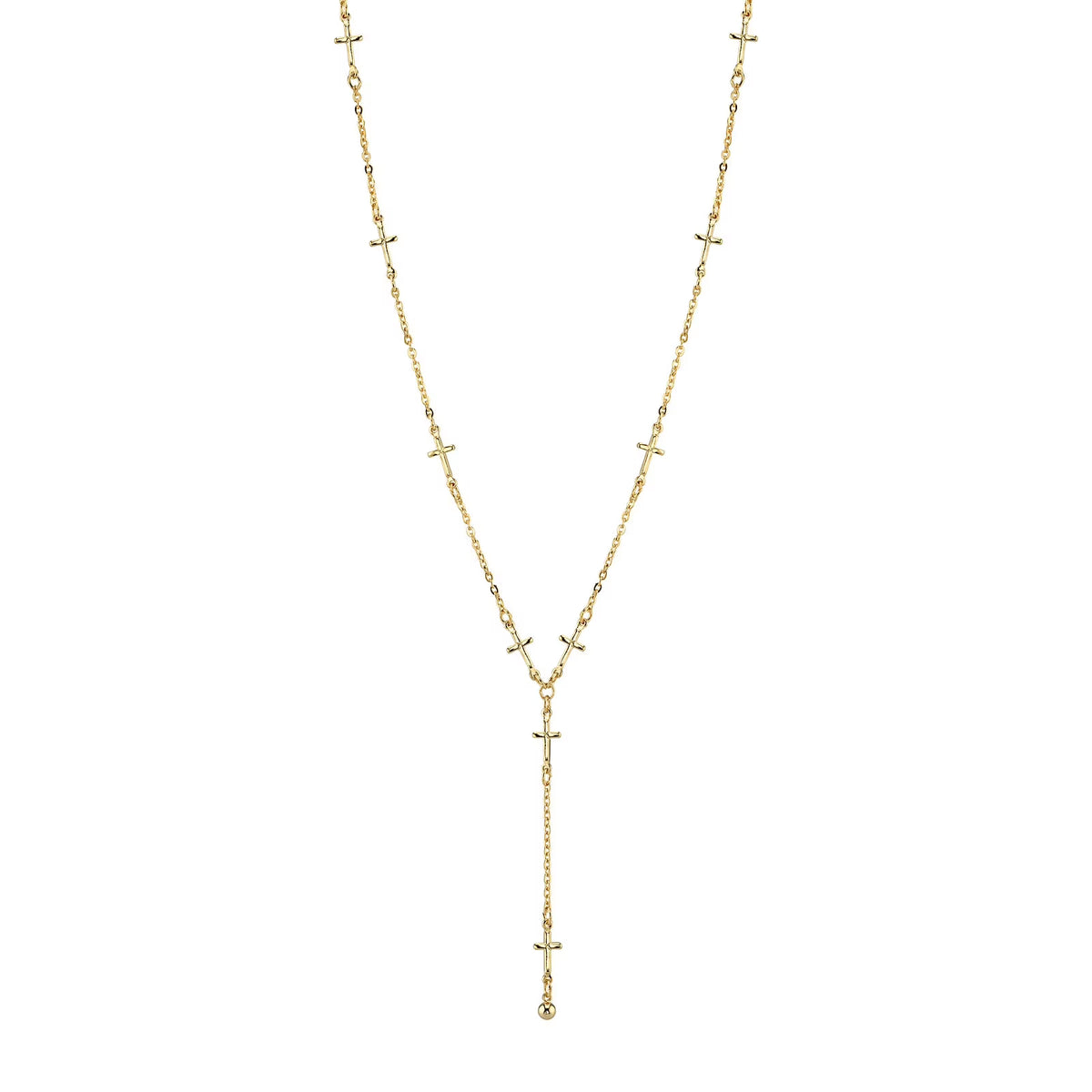 14K Gold Dipped Cross Chain Y Necklace 15" + 3" Extender D6916