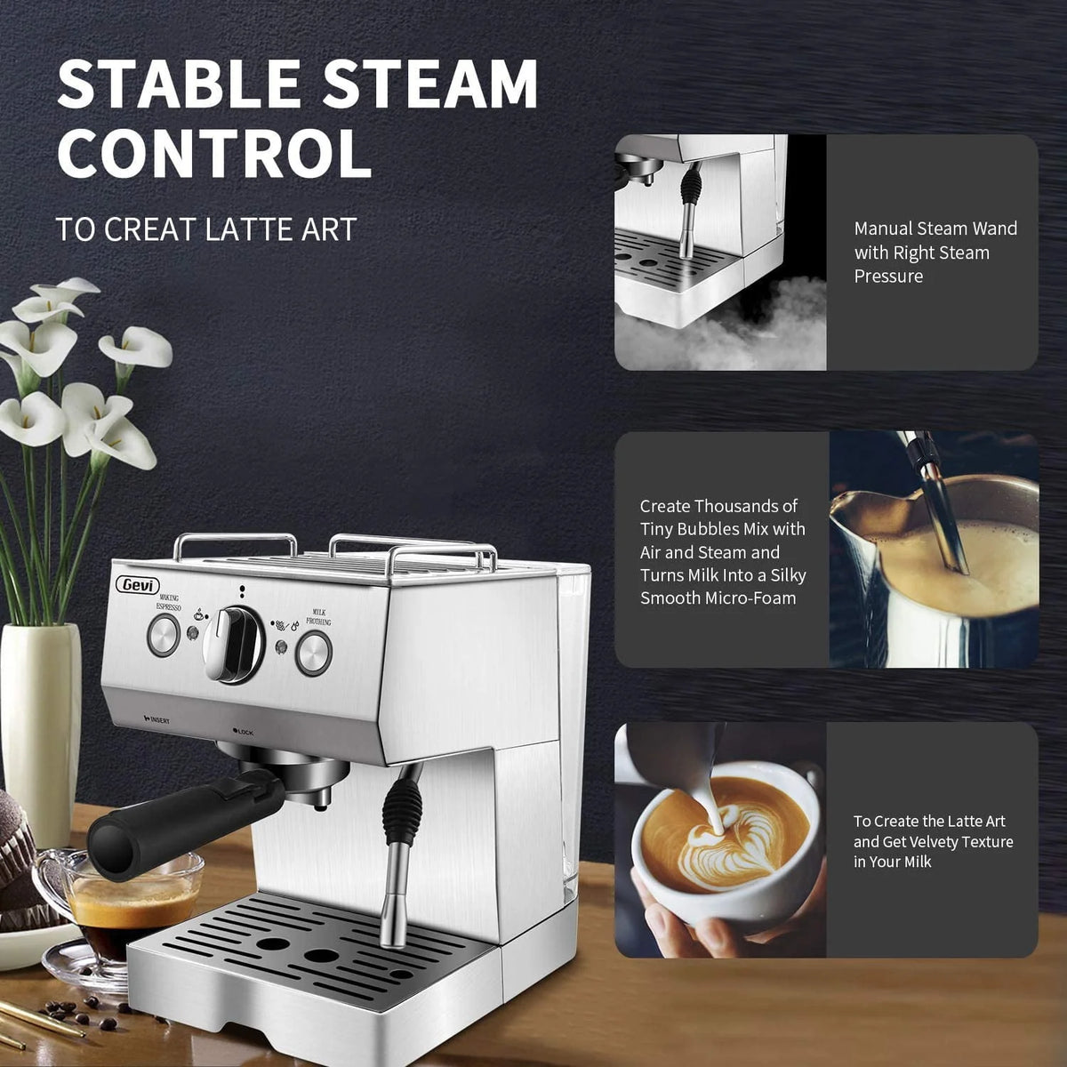 Silver Stainless Steel 15 Bar Espresso Machine Z415