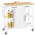 White Rolling Kitchen Storage Trolley Cart with Cabinet, Drawers and Towel Bar N484670