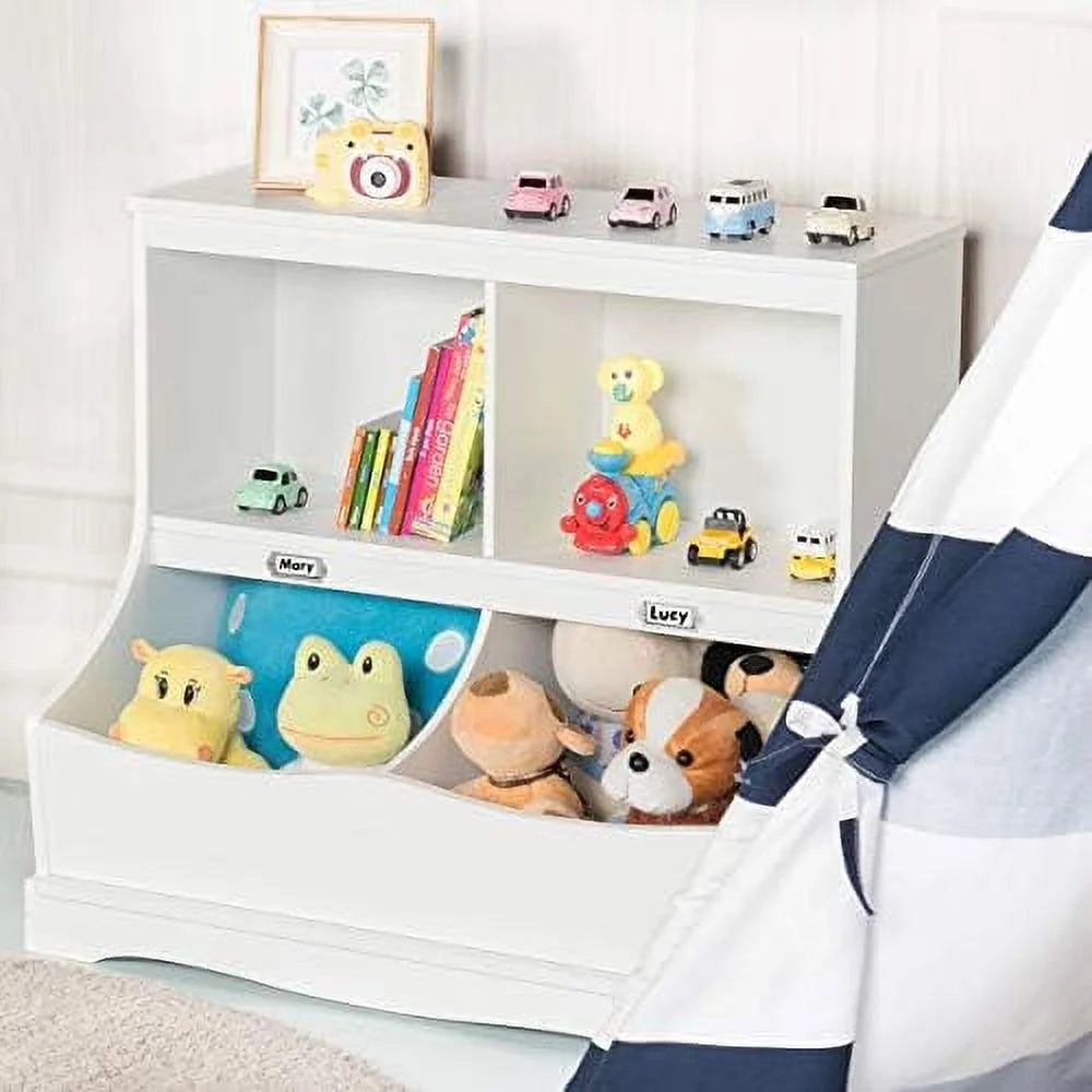 White Wooden 4-Cubby Bookcase and Toy Box H6945
