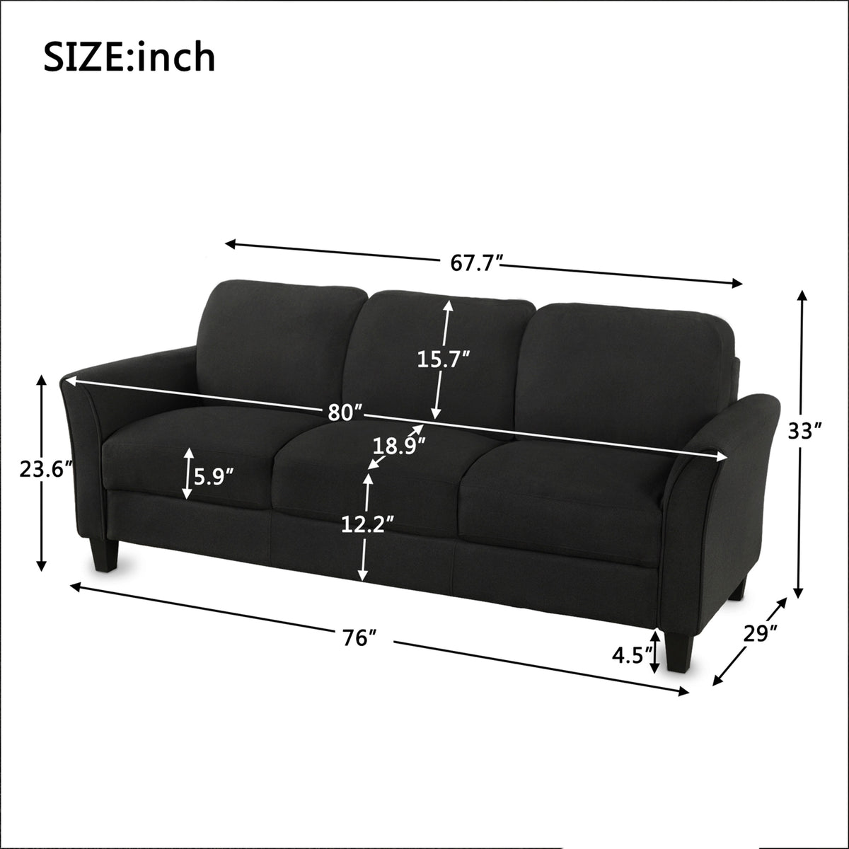 Grey Fabric 3-Seat Sofa Q624069