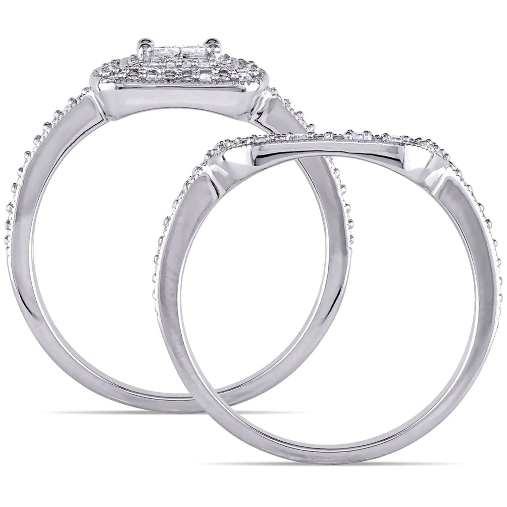 Bridal Set with Princess and Round-Cut Diamond Sterling Silver Halo Set Z88106
