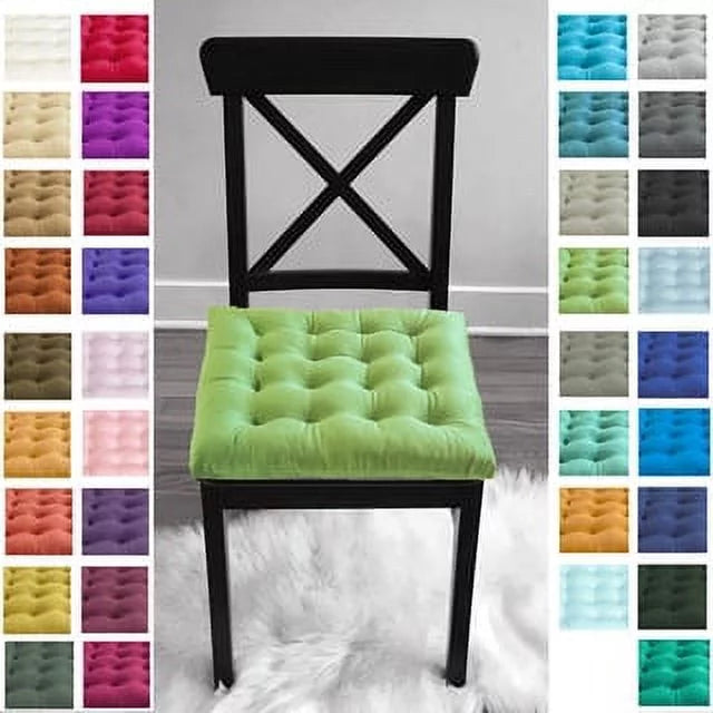 16" Plush Square Tufted Chair Pad Cushions Tie-Backs Sage Green 4 Piece H4406