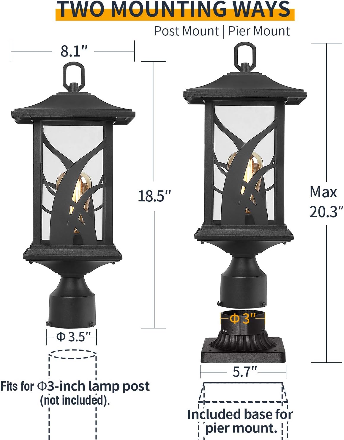 Sand Textured Black Cast Aluminum Outdoor Post Lights with Clear Glass Z193830