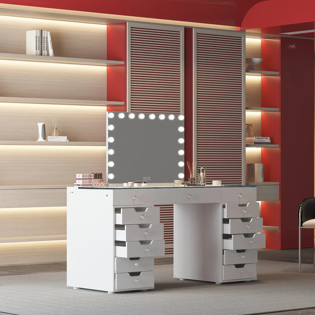 13 Drawers Makeup Vanity Table Desk with Lights F92838