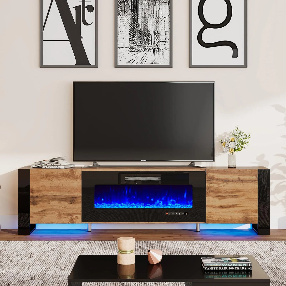 80" Fireplace TV Stand with LED Lights O179