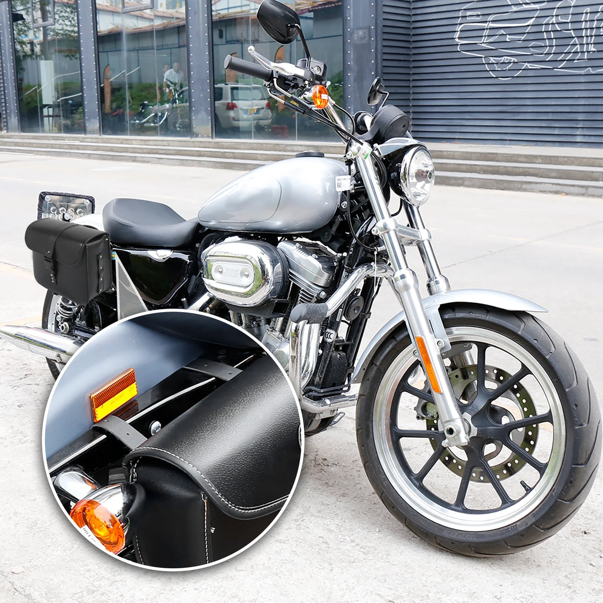 Pair Motorbike Saddlebag Side Tool Bags Waterproof Faux Leather Black K488