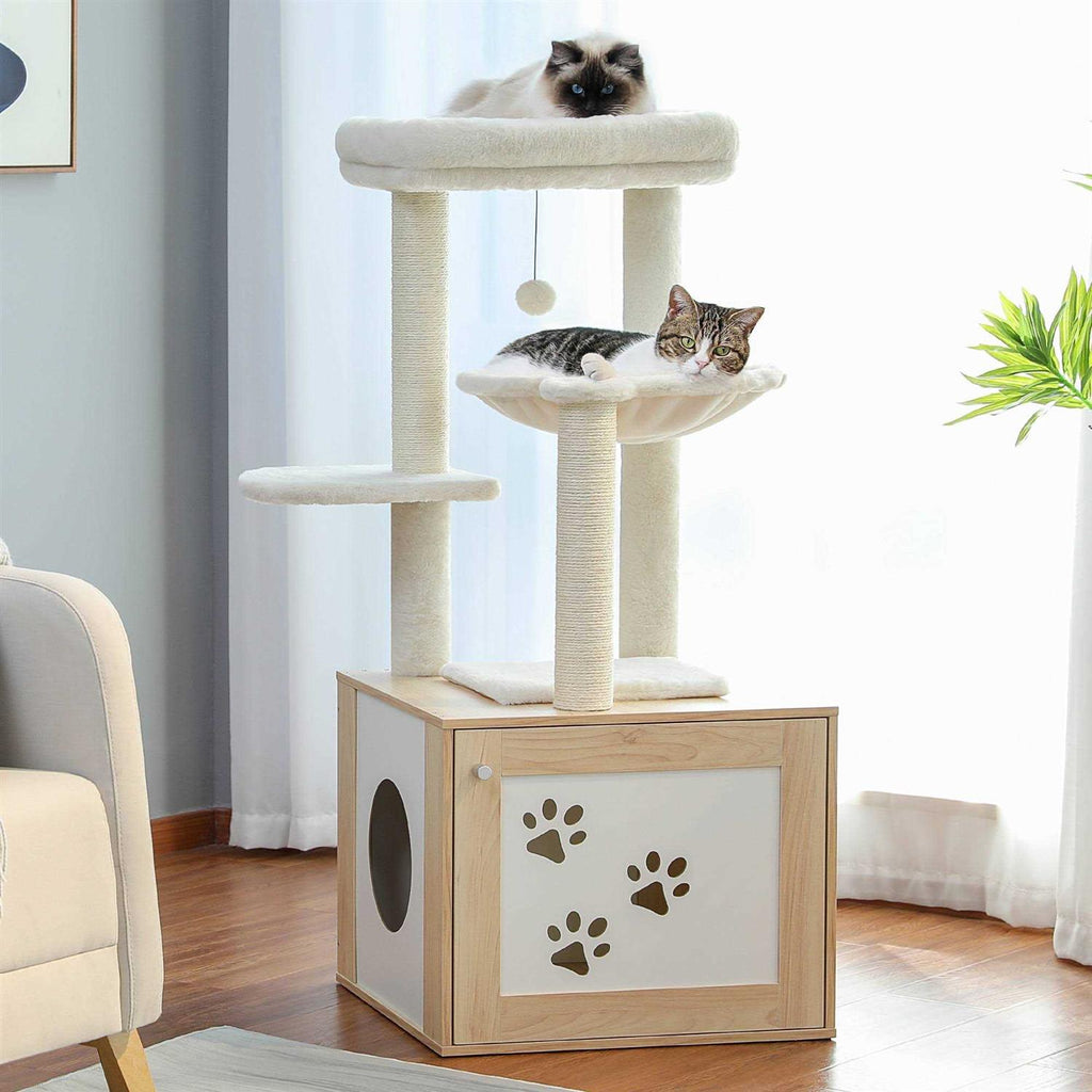 Cat Tree with Litter Box Enclosure and Scratching Posts Y563