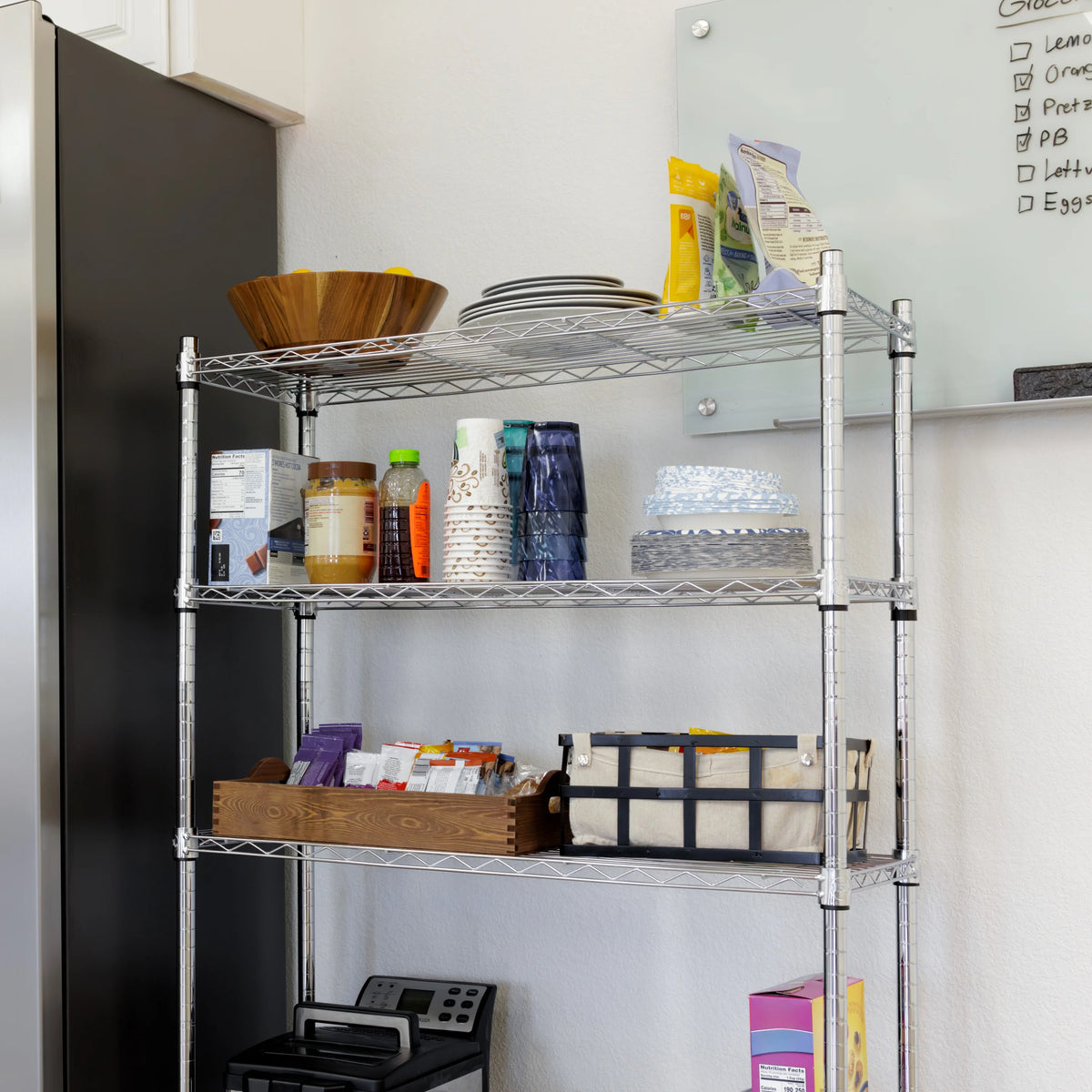 4 Tier Wire Shelf Unit Chrome 1400 lb. Capacity B258