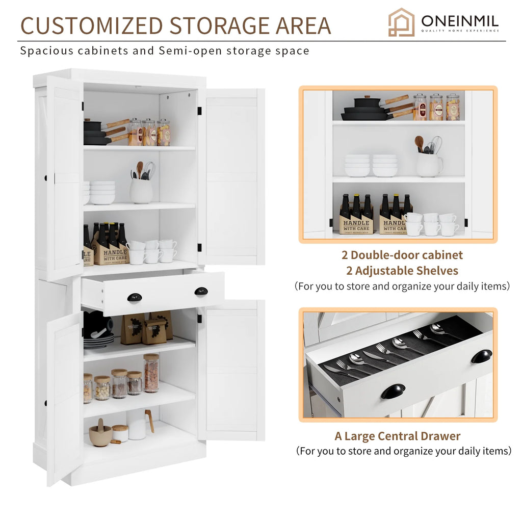 72" White Pantry Storage Cabinet D4118