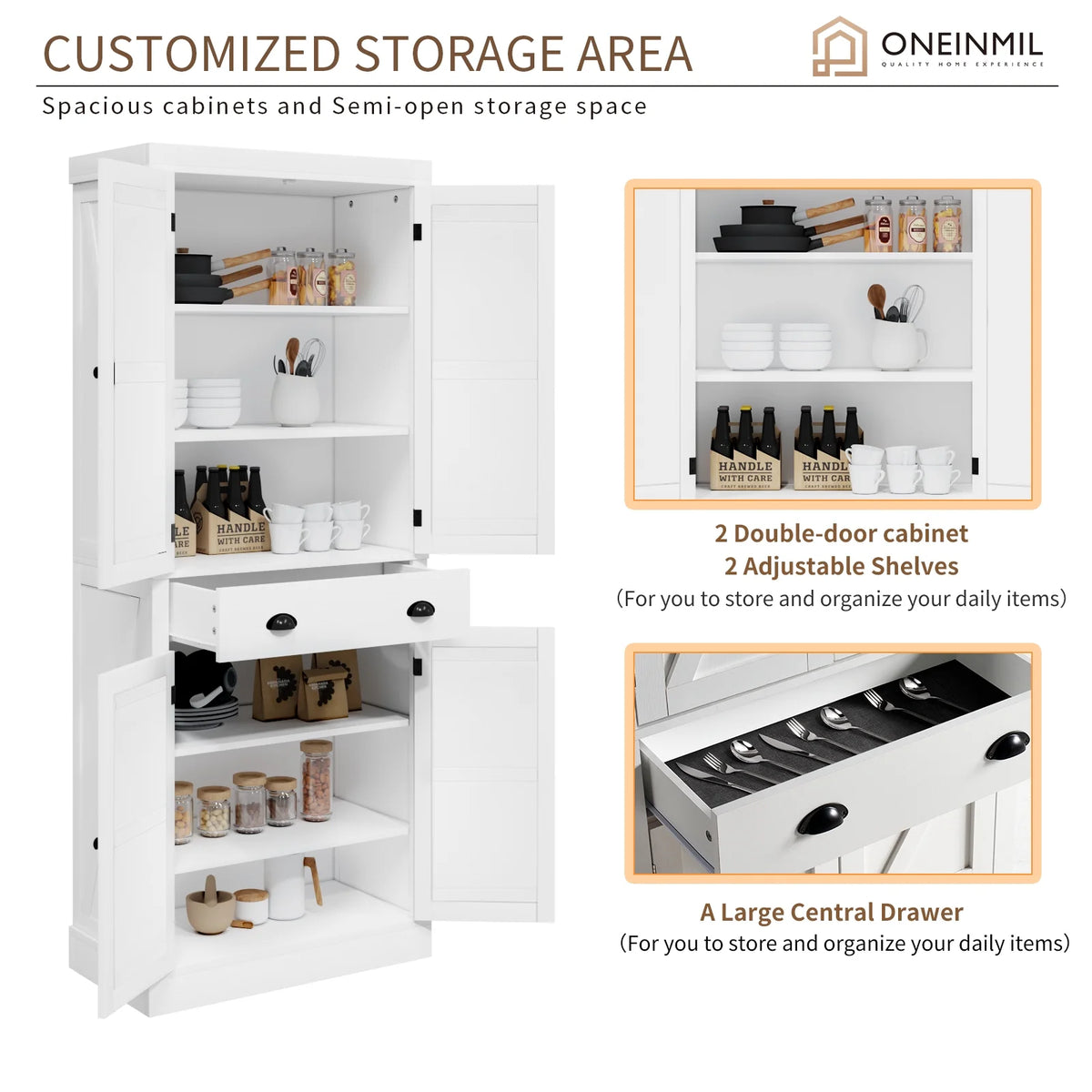 72" White Pantry Storage Cabinet D4118