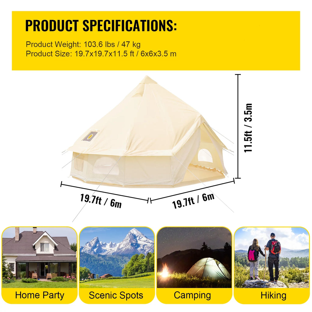 Canvas Bell Tent with Stove Jacket Waterproof 4 Seasons G95514