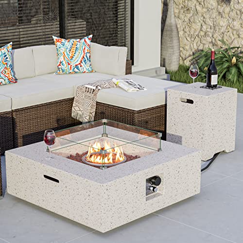 2-Piece 42 inch Propane Firepit Table Set with Tank Side Table F330