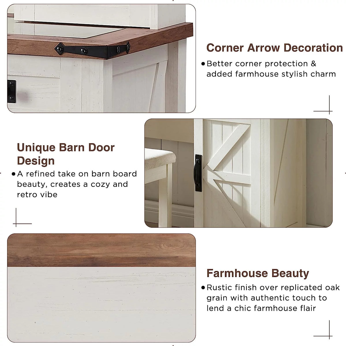 White Vanity Set with Sliding Lighted Mirror and Stool I73177