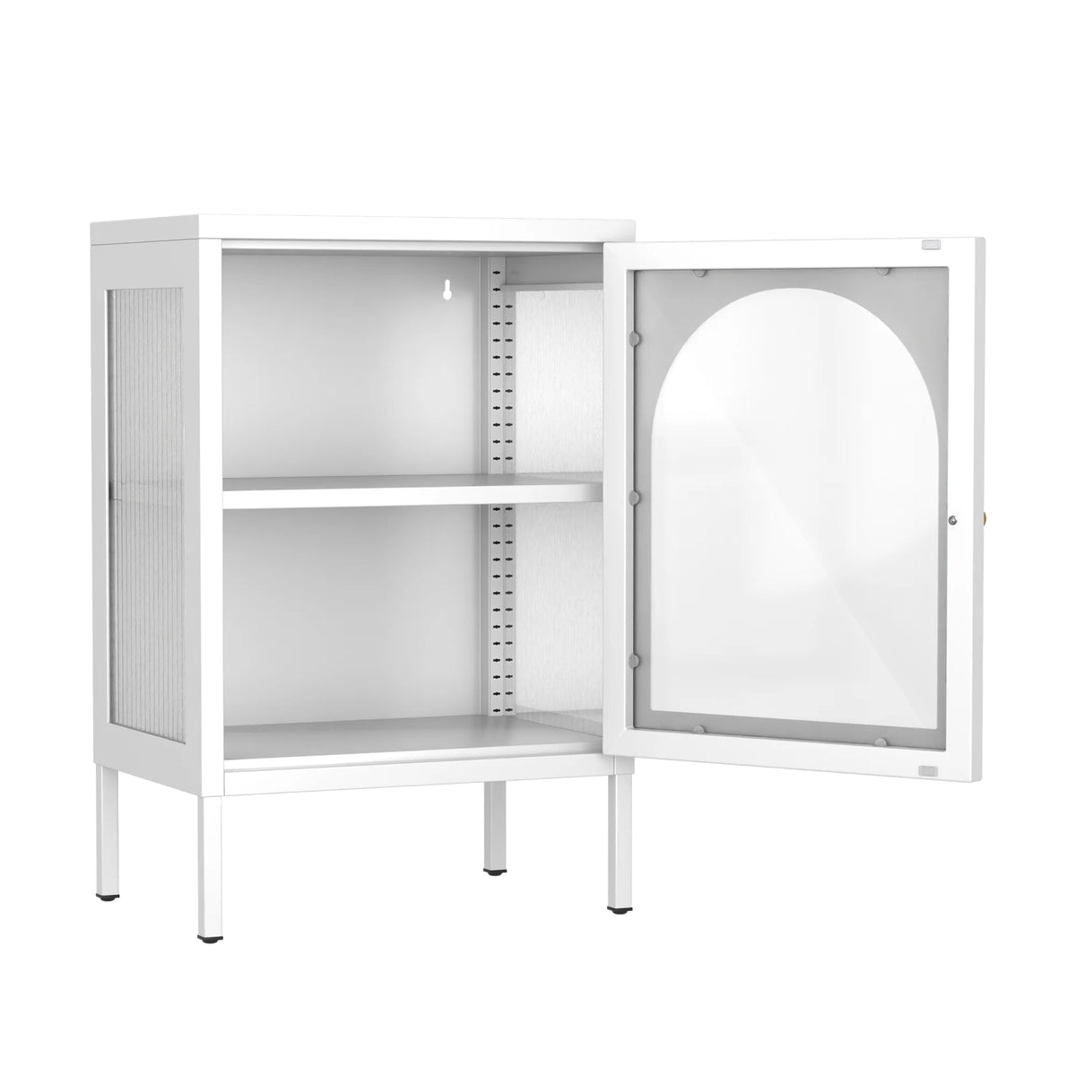 White Metal Buffet Storage Cabinet with Glass Doors F5145