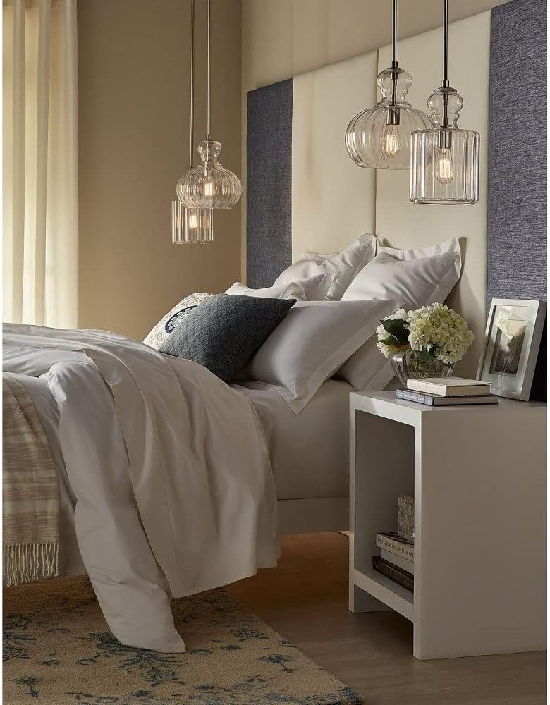 13.75" 1 Light Pendant with Clear Ribbed Glass in Brushed Nickel A7555