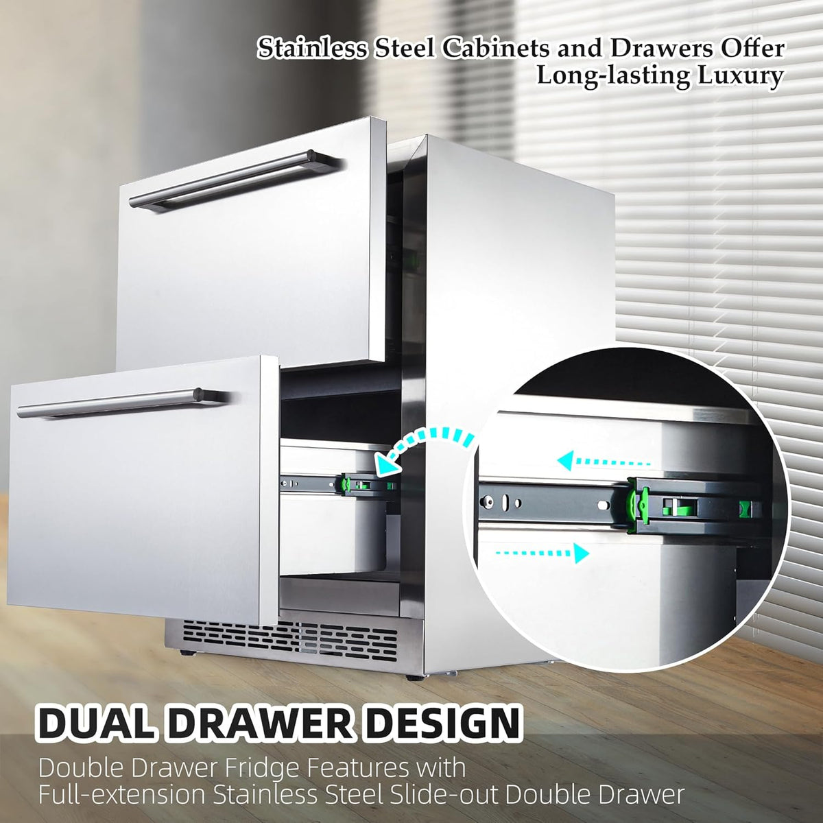 24 Inch Under Counter Drawer Fridge with Weatherproof Full Stainless Steel Body A777