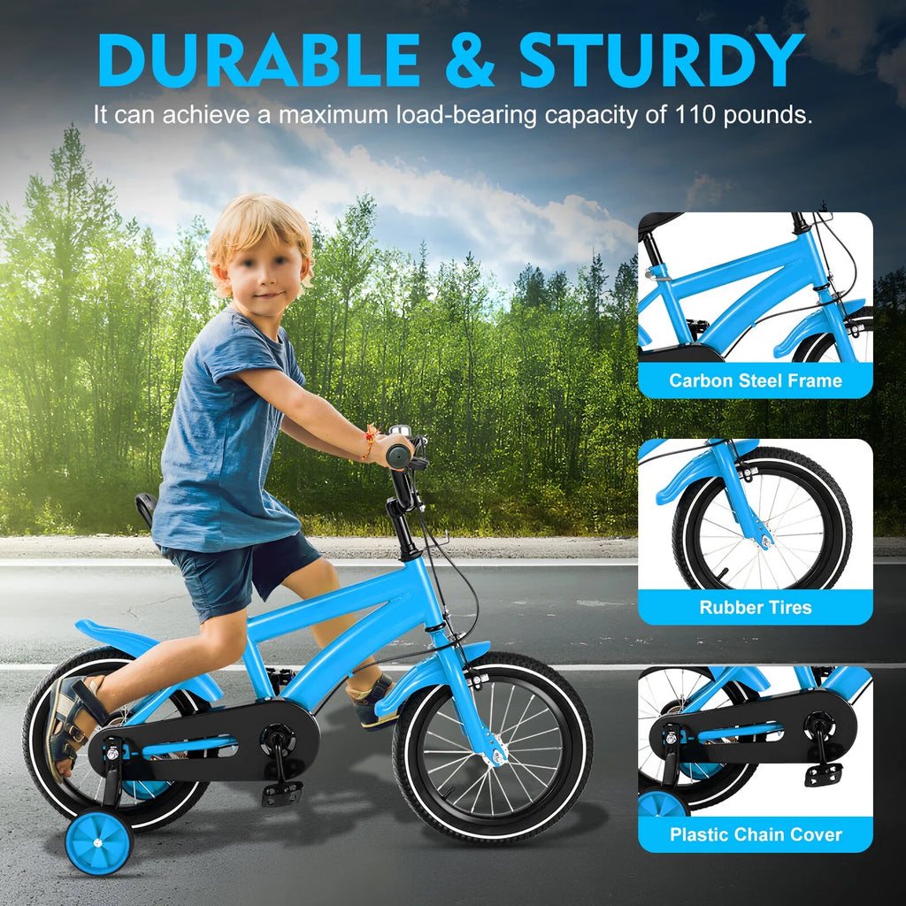 14 Inch Kids Bike Adjustable with Training Wheels Blue W134