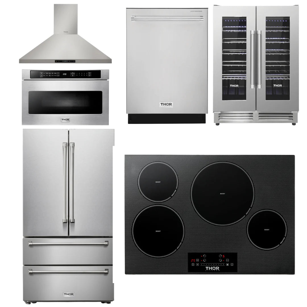 30 Induction Cooktop, Range Hood, Microwave, Refrigerator, Dishwasher, Wine Cooler J370640