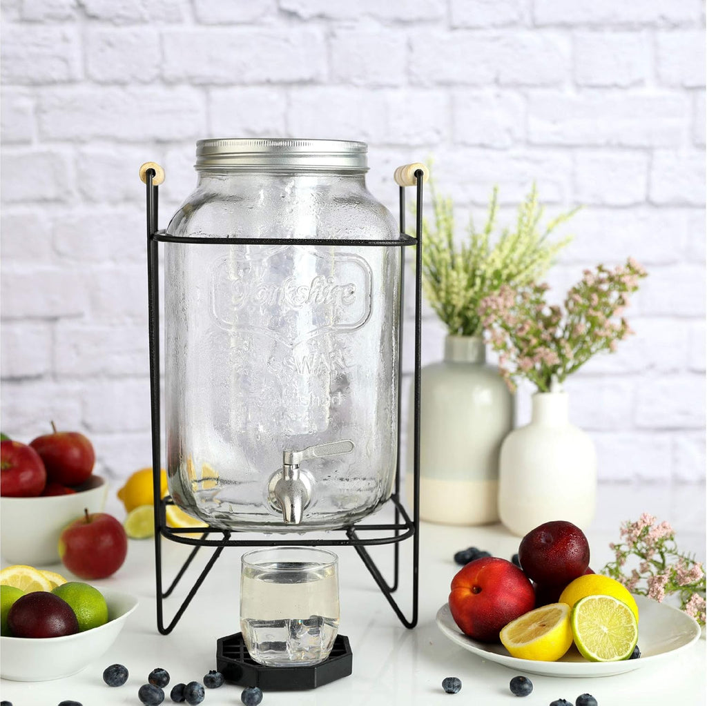 2 Gallon Glass Beverage Dispenser with Metal Wire Stand and Stainless Steel Spigot, Pack of 2 X59317