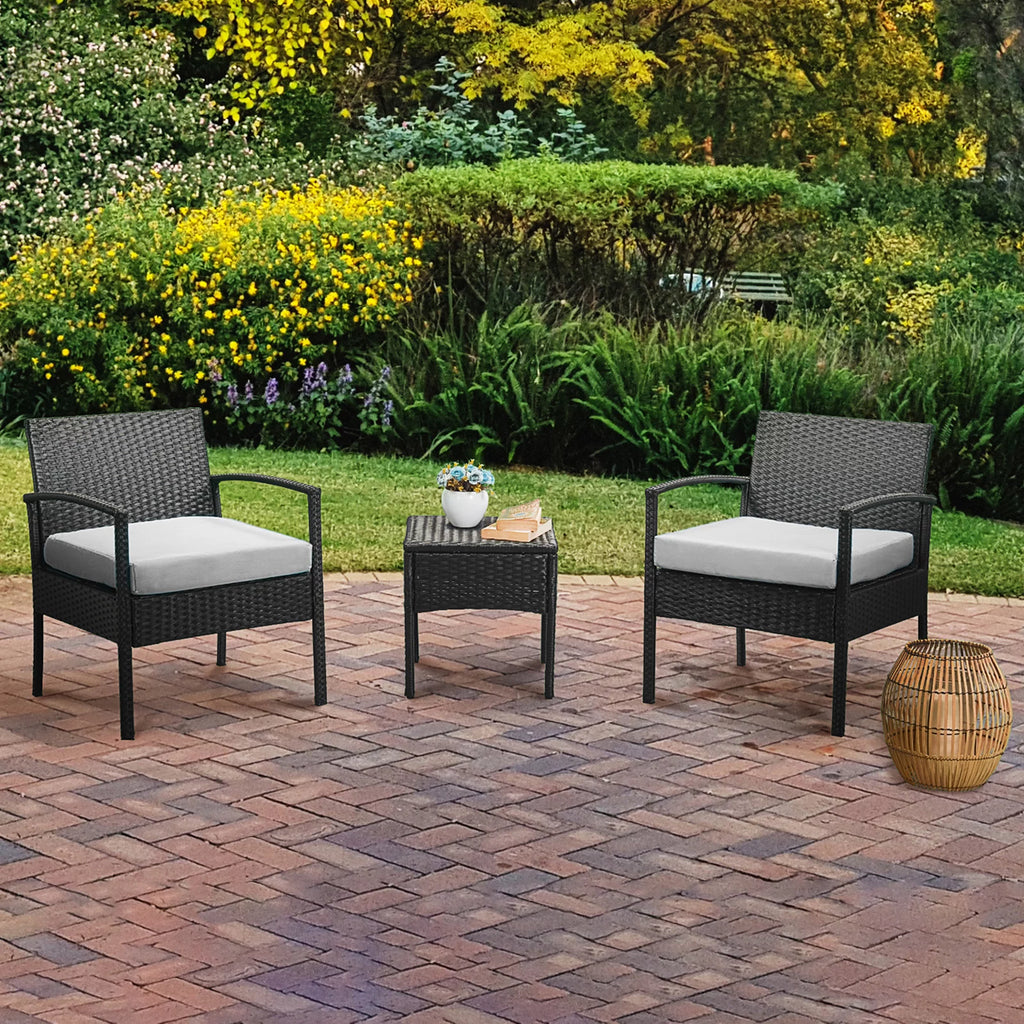 3 Pieces PE Rattan Wicker Chairs and Table Set T190977