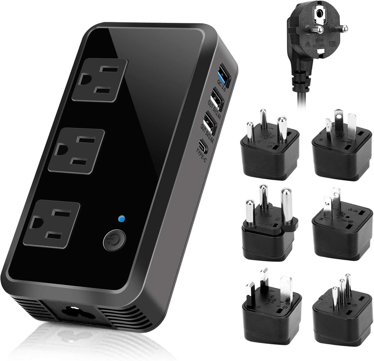 2300W Voltage Converter 220V to 110V Travel Adapter with 3 USB Ports 3 AC Outlets Black Z244