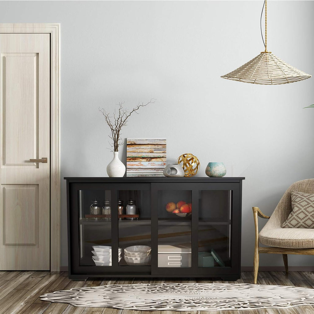 Antique Black Wooden Buffet Sideboard with Sliding Door and Adjustable Shelf N661